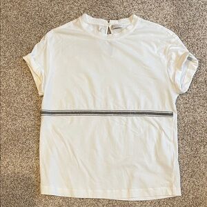 Brunello Cucinelli White Tee with Gray Rhinestones Size XS but roomy, EUC